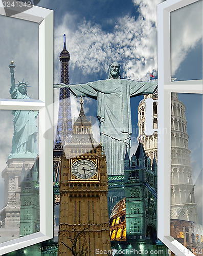 Image of opened window to the places of interest of world