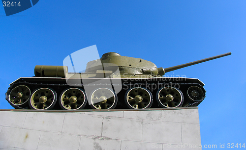 Image of Old russian tank on the green grass