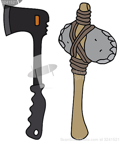 Image of Modern and stone age axes