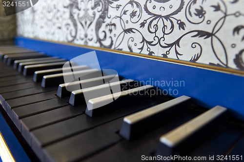 Image of Old harpsichord keyboard, close-up view