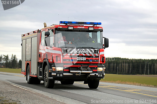 Image of Scania Fire Truck on the Road