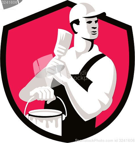 Image of House Painter Paintbrush Paint Shield Retro