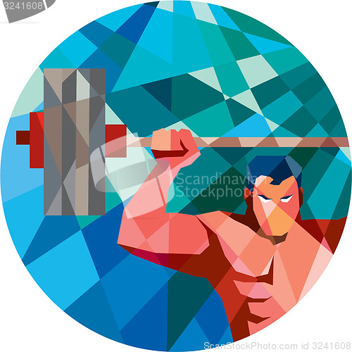 Image of Weightlifter Snatch Grab Lifting Barbell Low Polygon