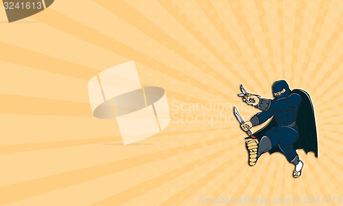 Image of Business card Ninja Masked Warrior Kicking Cartoon