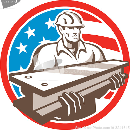 Image of Construction Steel Worker I-Beam USA Flag Circle