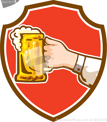 Image of Hand Holding Mug Beer Crest Retro