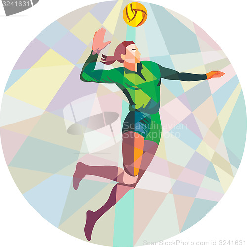 Image of Volleyball Player Spiking Ball Jumping Low Polygon