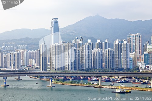 Image of high speed train bridge in hong kong downtown city