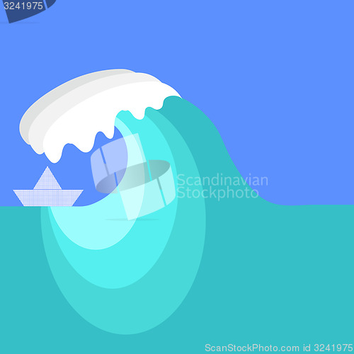 Image of Big Sea Wave and Paper Ship