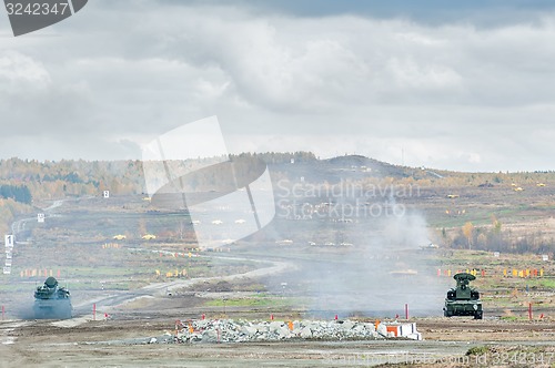 Image of Antiaircraft gun missile systems in action