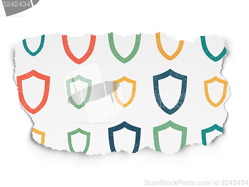 Image of Safety concept: Contoured Shield icons on Torn Paper background