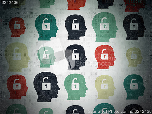 Image of Business concept: Head With Padlock icons on Digital Paper background
