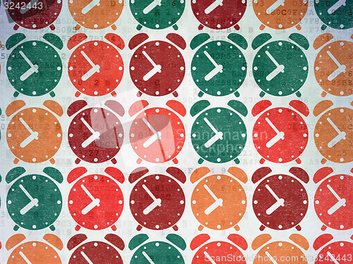 Image of Timeline concept: Alarm Clock icons on Digital Paper background