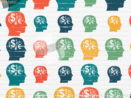 Image of Marketing concept: Head With Finance Symbol icons on wall background