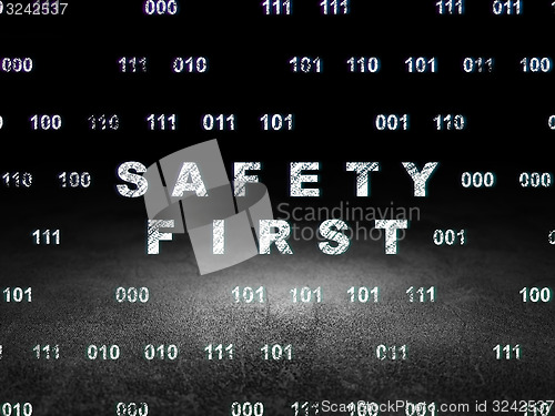 Image of Security concept: Safety First in grunge dark room