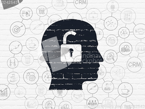 Image of Finance concept: Head With Padlock on wall background