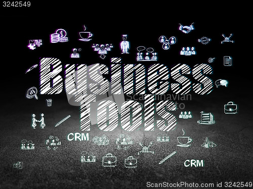Image of Business concept: Business Tools in grunge dark room