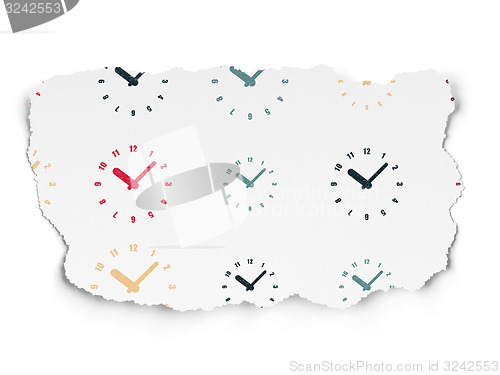 Image of Time concept: Clock icons on Torn Paper background