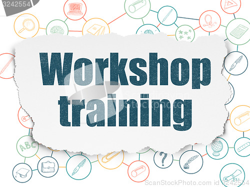 Image of Education concept: Workshop Training on Torn Paper background