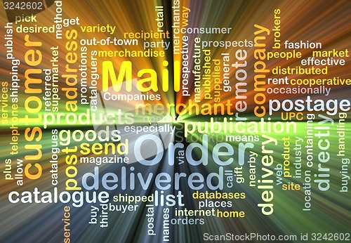 Image of mail order wordcloud concept illustration glowing