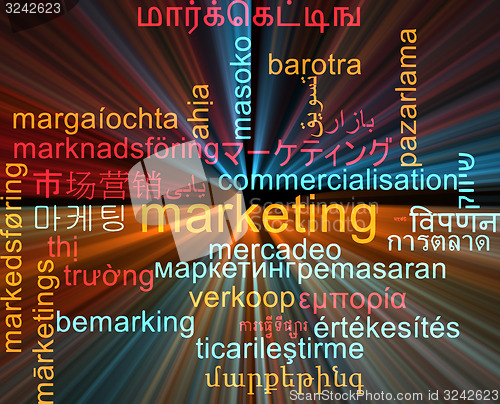 Image of Marketing multilanguage wordcloud background concept glowing