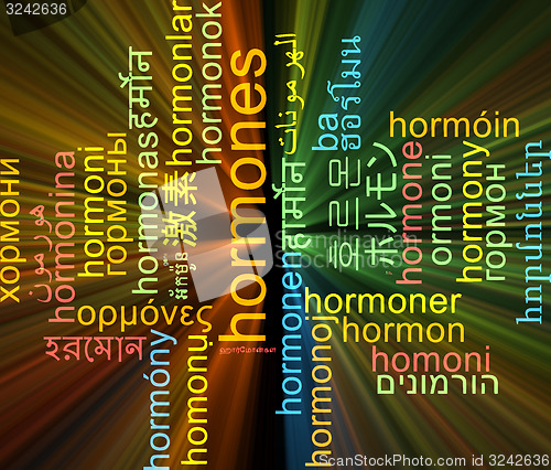 Image of Hormones multilanguage wordcloud background concept glowing