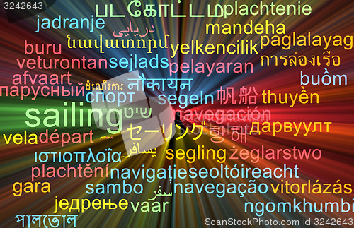 Image of Sailing multilanguage wordcloud background concept glowing