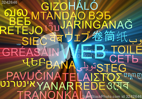 Image of Web multilanguage wordcloud background concept glowing