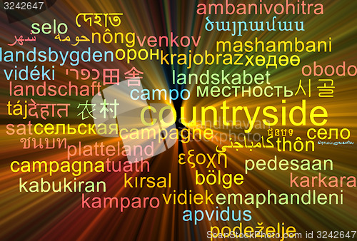 Image of Countryside multilanguage wordcloud background concept glowing