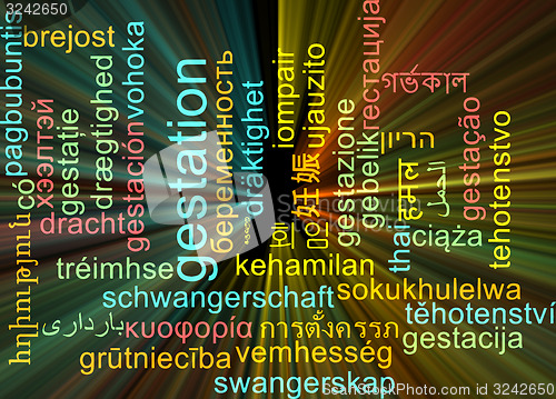 Image of Gestation multilanguage wordcloud background concept glowing