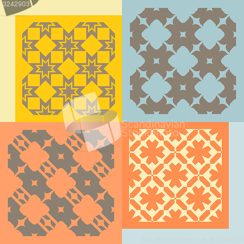 Image of Set of four seamless patterns. Vintage geometric ornaments. 