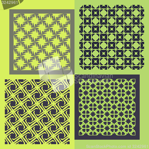 Image of Set of four seamless patterns. Vintage geometric ornaments. 