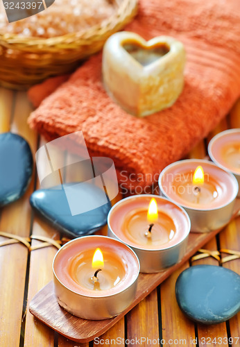 Image of sea salt, soap and towel