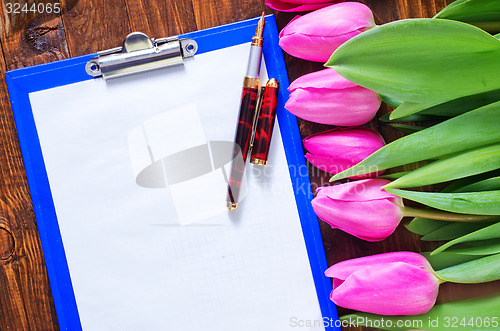 Image of tulips and note