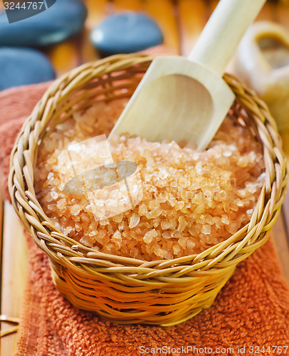 Image of sea salt, soap and towel