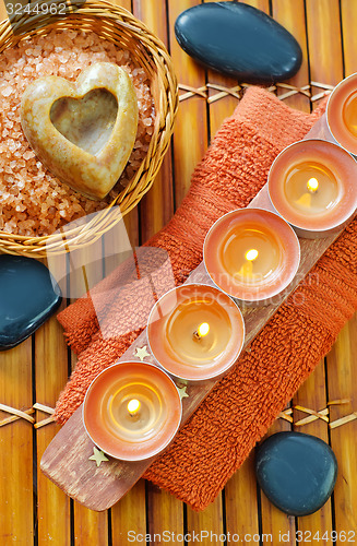 Image of sea salt, soap and towel