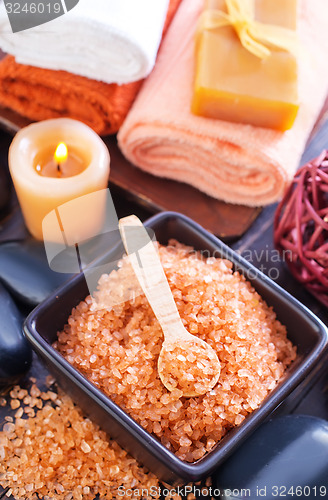 Image of sea salt, soap and towels