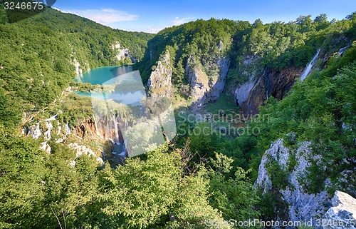 Image of Fantastic view in the Plitvice Lakes National Park . Croatia bright sunny day 