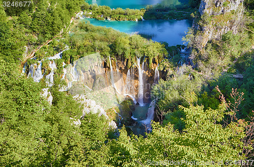 Image of Fantastic view in the Plitvice Lakes National Park . Croatia bright sunny day 