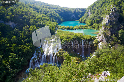Image of Fantastic view in the Plitvice Lakes National Park . Croatia bright sunny day 