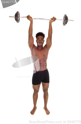 Image of Black man weight lifting.