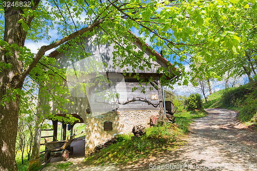 Image of Hayrack and barn in Alpine enviroment, Slovenia