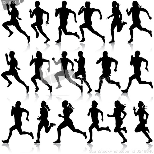 Image of Set of silhouettes. Runners on sprint, men. illustration.