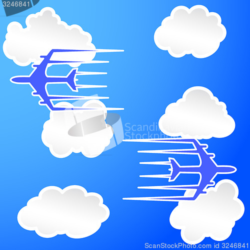 Image of Planes trail in the cloudy sky Illustration