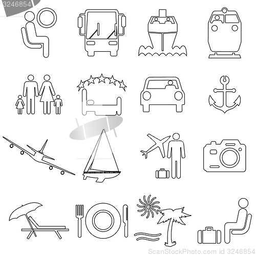 Image of Collection flat icons with long shadow. Travel symbols. 