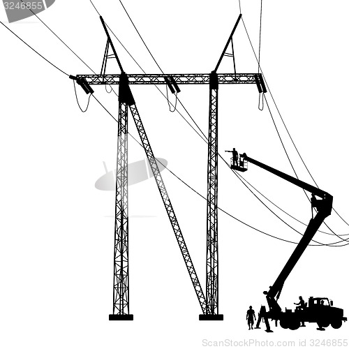 Image of Electrician, making repairs at a power pole. illustration