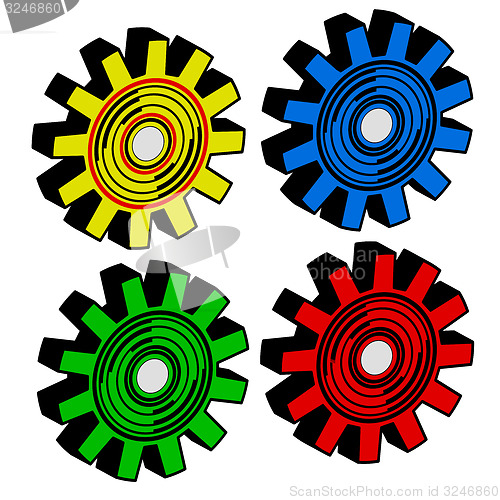 Image of Colors  gears on white background 