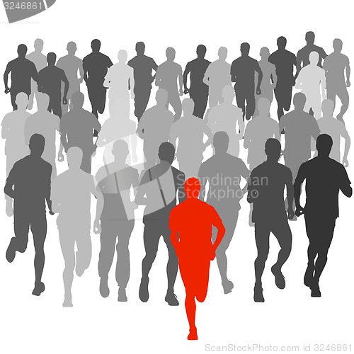 Image of Set of silhouettes. Runners on sprint, men. illustration.