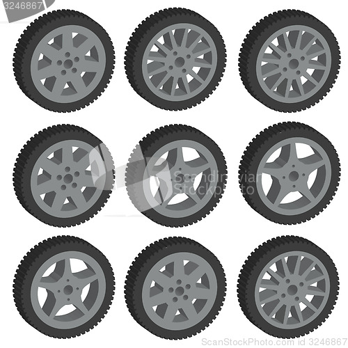 Image of automotive wheel with alloy wheels. illustration.