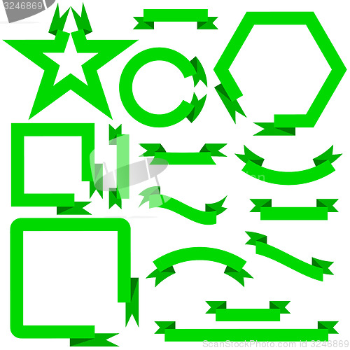 Image of Set green ribbons  and banners, illustration